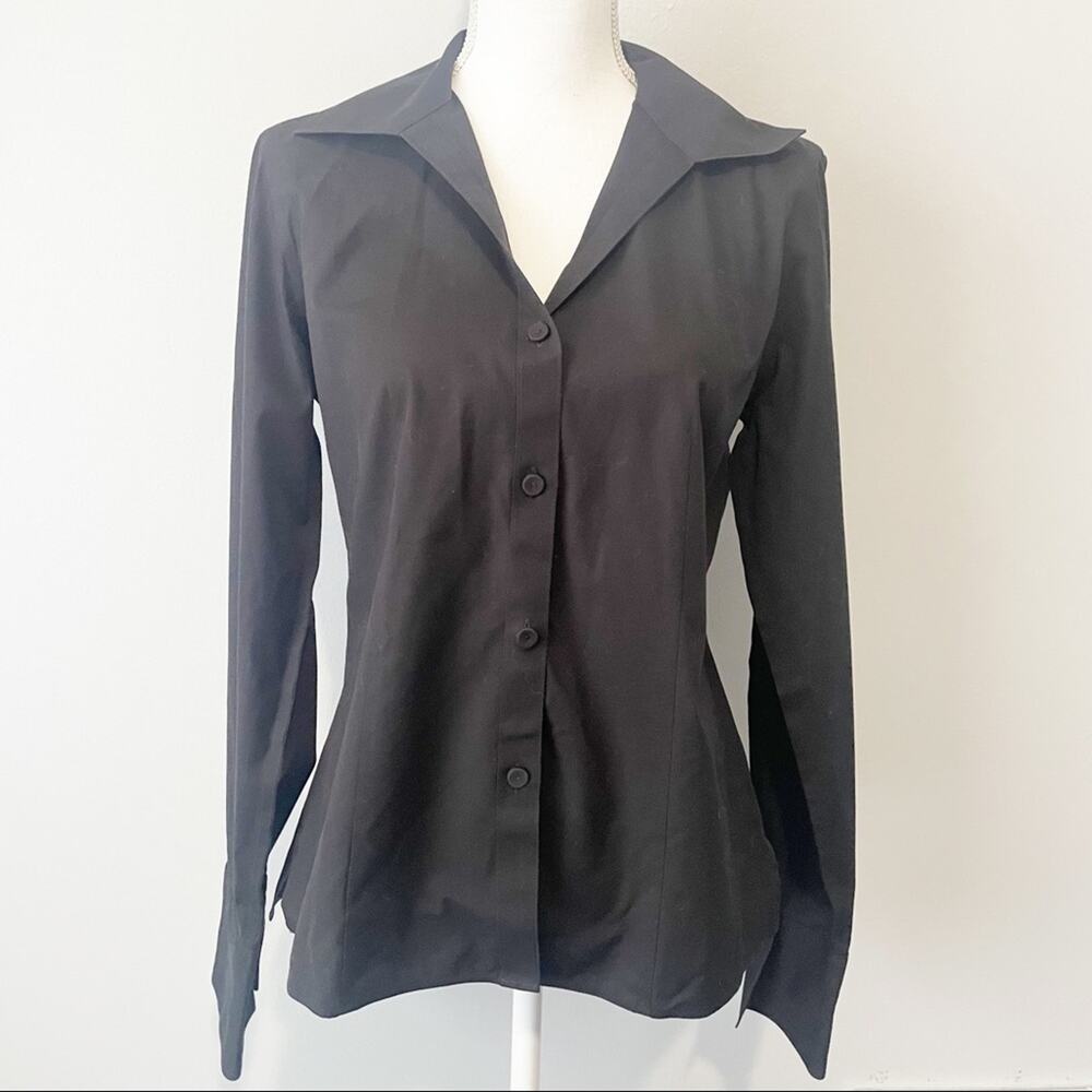 Talbots Black Button Down Wrinkle Resistant Top S… - image 1